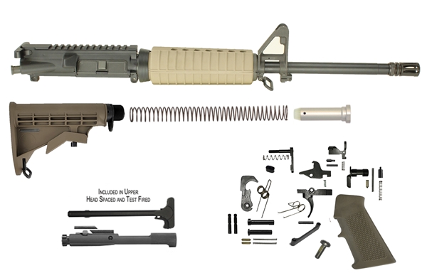 16'' Carbine Length 1x9 Nitride Government Profile Rifle Kit - Dark Earth